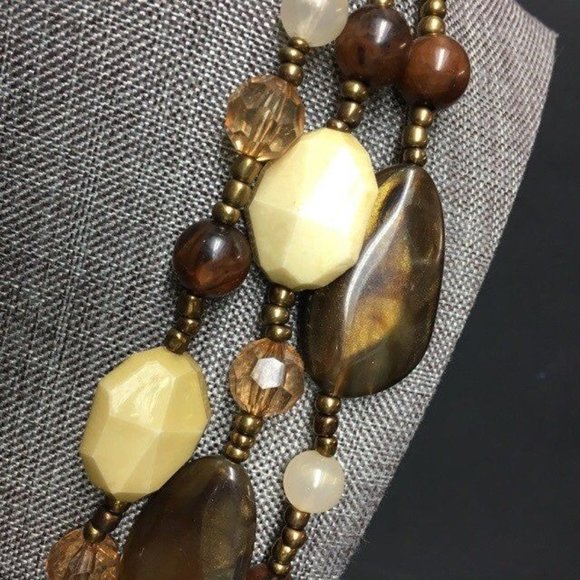 Chunky Triple Statement Necklace Copper Brown Beige Seed Beads Retro BoHo - Picture 5 of 7